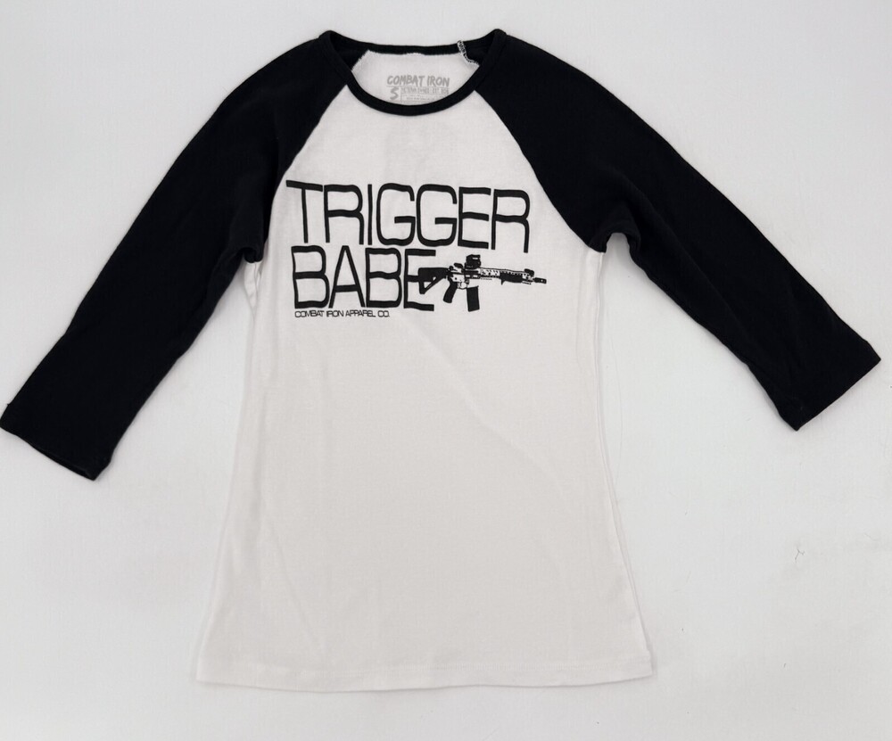 Combat Iron Shirt Womens Small White T-Shirt Trigger Babe Raglan Sleeve